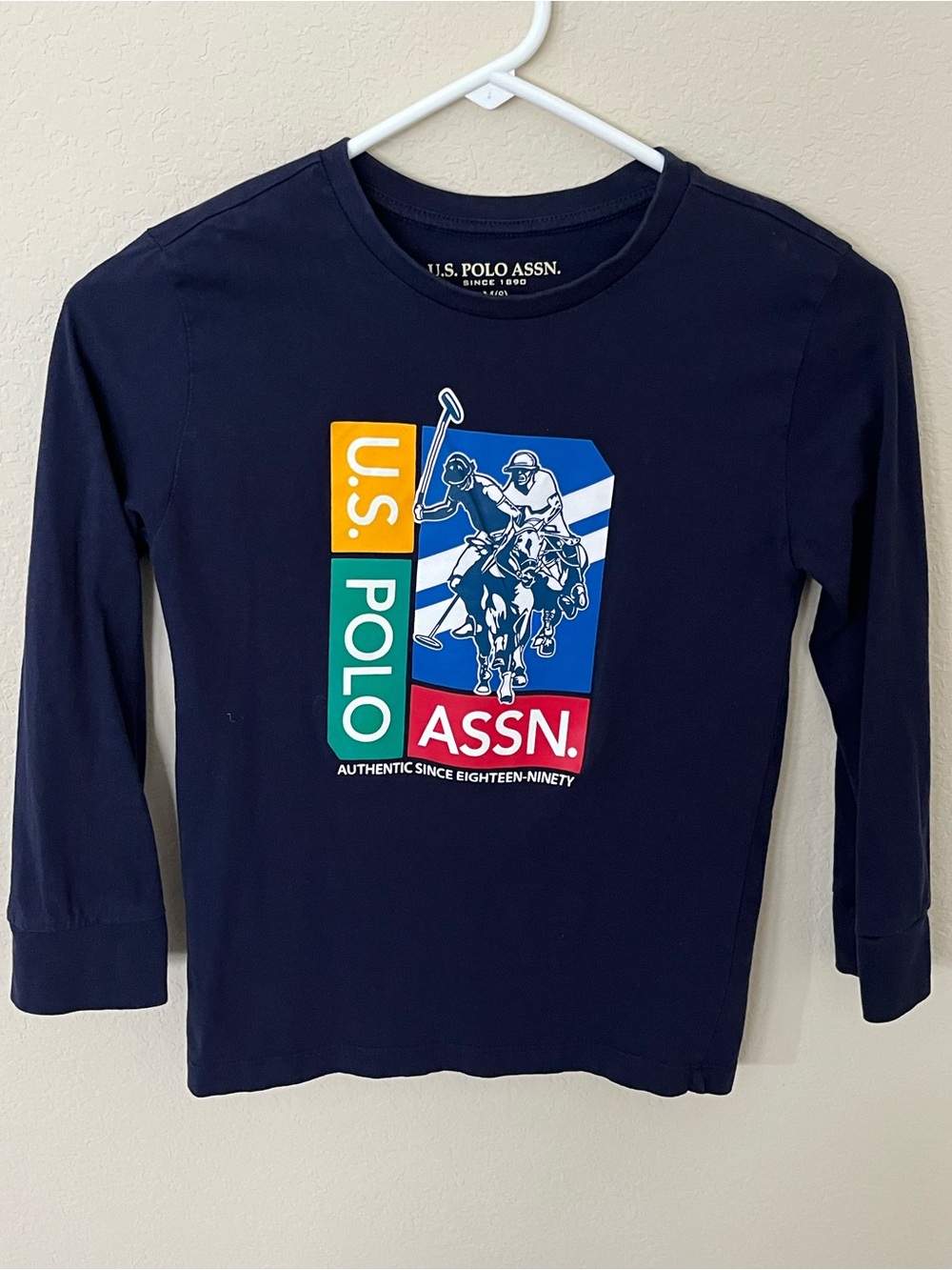 U.S. Polo Assn. Boys Navy Blue Long Sleeve Graphic Tee Medium 8